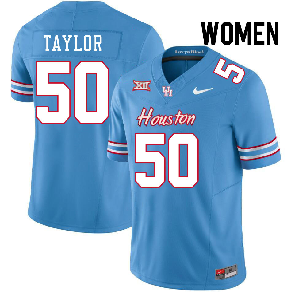 Women #50 Zion Taylor Houston Cougars College Football Jerseys Stitched-Oilers